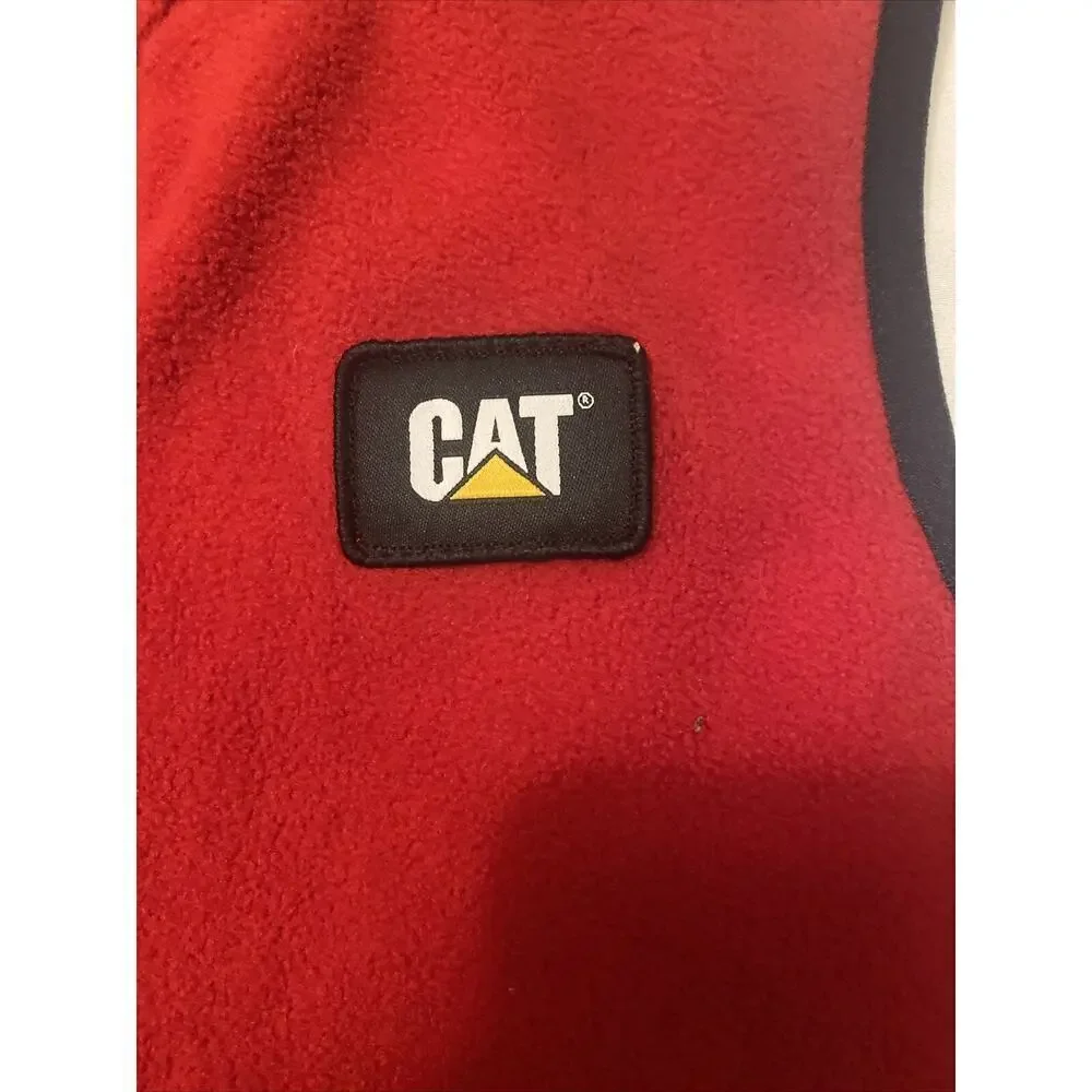 Cat Caterpillar Brand Red/Black Trim Fleece Vest -2 Front Pockets Youth S 7/8